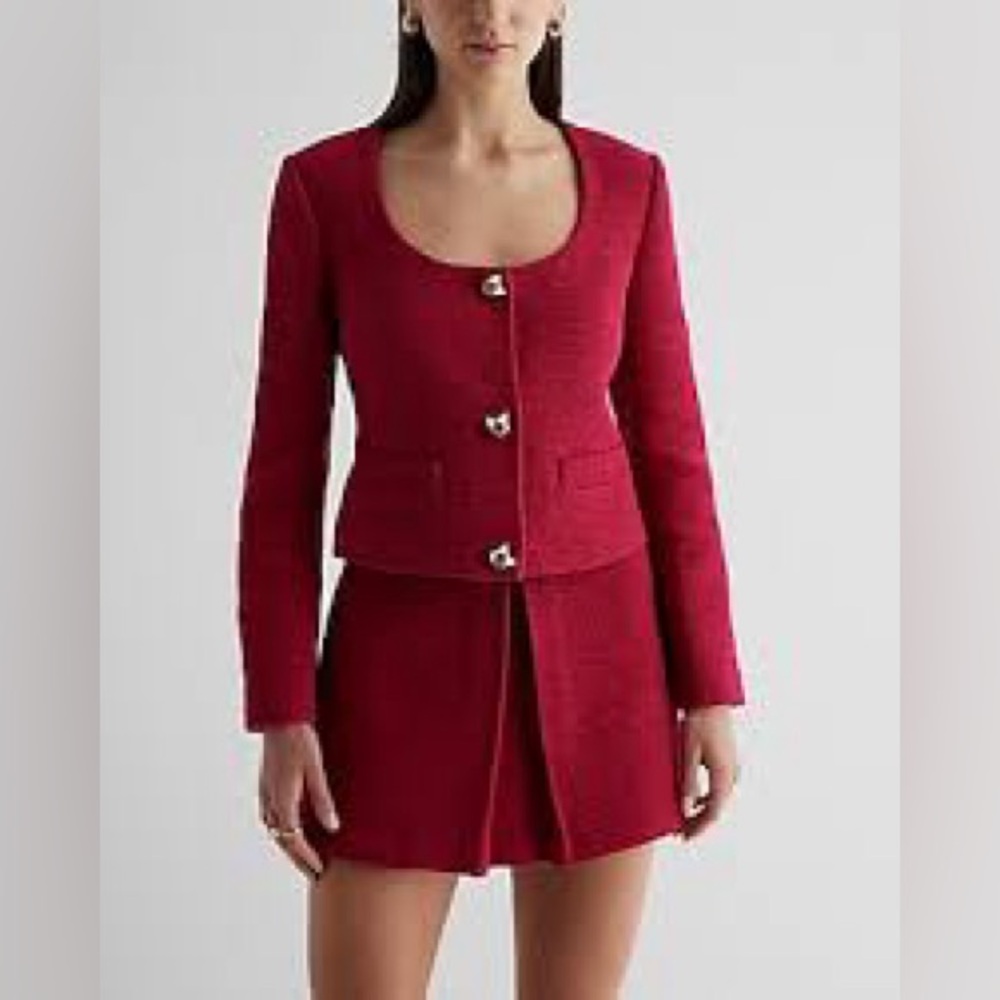 EXPRESS Tweed Scoop Neck Novelty Button Jacket and skort.